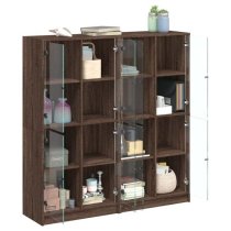 Avila Wooden Bookcase With 8 Glass Doors In Brown Oak