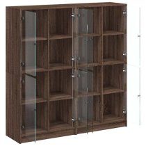 Avila Wooden Bookcase With 8 Glass Doors In Brown Oak