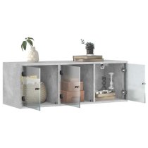 Avila Wooden Wall Cabinet With 3 Glass Doors In Concrete Effect