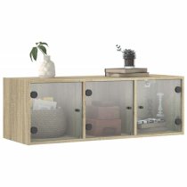 Avila Wooden Wall Cabinet With 3 Glass Doors In Sonoma Oak