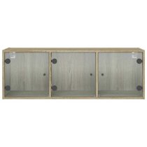 Avila Wooden Wall Cabinet With 3 Glass Doors In Sonoma Oak