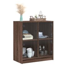 Avila Wooden Side Cabinet With 4 Glass Doors In Brown Oak