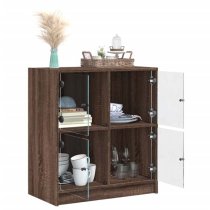 Avila Wooden Side Cabinet With 4 Glass Doors In Brown Oak