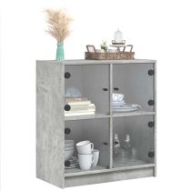 Avila Wooden Side Cabinet With 4 Glass Doors In Concrete Effect