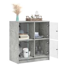 Avila Wooden Side Cabinet With 4 Glass Doors In Concrete Effect