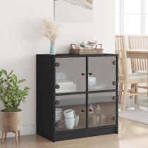 Avila Wooden Side Cabinet With 4 Glass Doors In Black