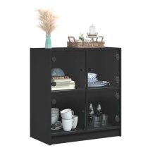 Avila Wooden Side Cabinet With 4 Glass Doors In Black