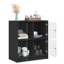 Avila Wooden Side Cabinet With 4 Glass Doors In Black