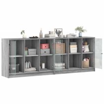 Avila Wooden Bookcase With 4 Doors In Grey Sonoma Oak