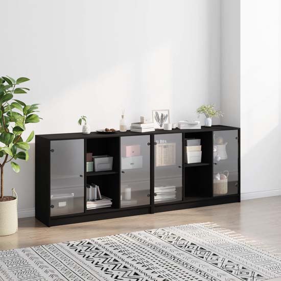 Avila Wooden Bookcase With 4 Doors In Black