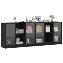 Avila Wooden Bookcase With 4 Doors In Black