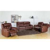 Essen Electric Leather Recliner 3 Seater Sofa In Brown