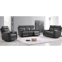 Caguas Electric Leather Recliner 3 Seater Sofa In Dark Grey