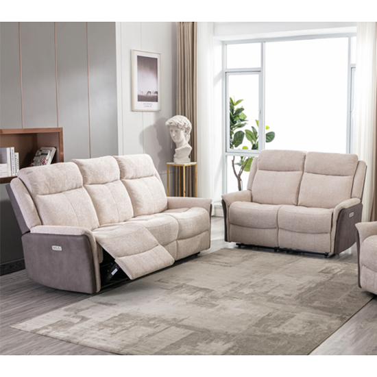 Ternate Electric Fabric Recliner 3+2 Sofa Set In Fusion Beige