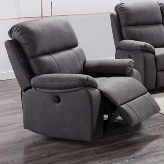 Sault Electric Recliner Fabric 1 Seater Sofa In Dark Grey