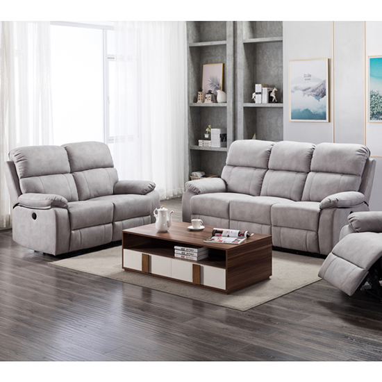 Sault Electric Recliner Fabric 3+2 Sofa Set In Light Grey