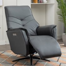 Nathon Leather Swivel Electric Recliner Armchair In Anthracite