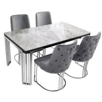 Davos Sintered Stone Dining Table In Grey With Silver Frame