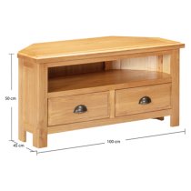 Lecco Wooden TV Stand Corner With 2 Drawers In Oak