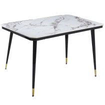 Sion Sintered Stone Dining Table In White 4 Luxor Black Chairs