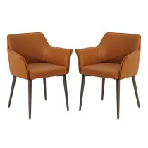 Cuneo Tan Faux Leather Dining Chairs In Pair