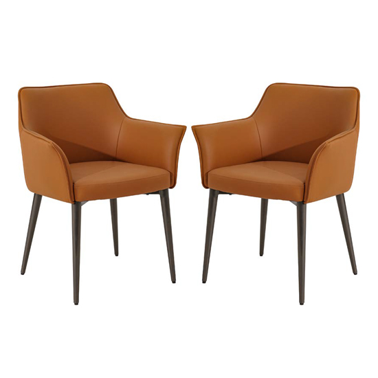 Cuneo Tan Faux Leather Dining Chairs In Pair