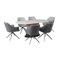 Piran Sintered Stone Dining Table With 6 Light Grey Chairs