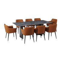 Cuneo Sintered Stone Dining Table With 6 Tan Chairs