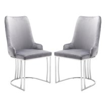 Brixen Grey Plush Velvet Dining Chairs Silver Frame In Pair