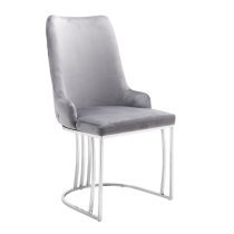 Brixen Grey Plush Velvet Dining Chairs Silver Frame In Pair