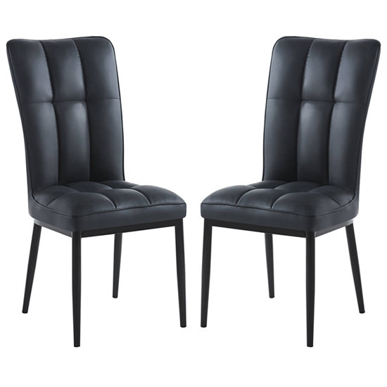 Tavira Black Faux Leather Dining Chairs With Black Legs In Pair