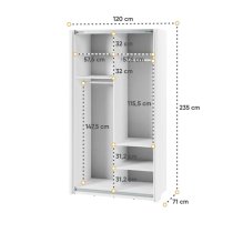 Madrid Wardrobe 120cm With 2 Sliding Doors In White And LED