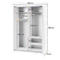 Madrid Wardrobe 150cm With 2 Sliding Doors In White And LED