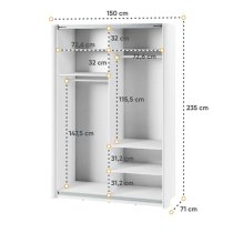 Madrid Wardrobe 170cm With 2 Sliding Doors In White And LED