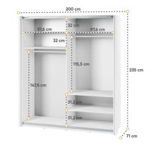 Madrid Wardrobe 200cm With 2 Sliding Doors In White And LED