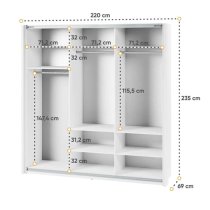 Madrid Wardrobe 220cm With 3 Sliding Doors In White And LED