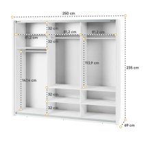 Madrid Wardrobe 250cm With 3 Sliding Doors In White And LED