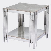 Bastia Sintered Stone End Table In Grey With Chrome Frame