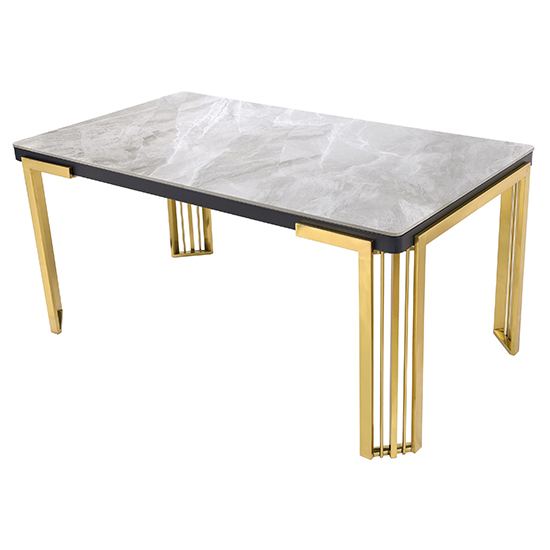 Davos Sintered Stone Coffee Table In Grey With Gold Frame