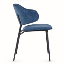 Benson Fabric Dining Chair In Navy With Black Metal Frame