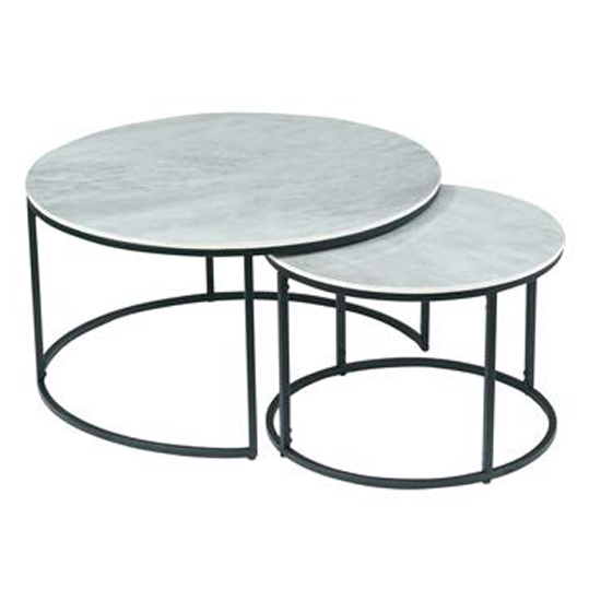 Tifton Set Of 2 Sintered Stone Coffee Tables Round In Boya Grey