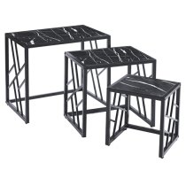 Oslo Gloss Nest Of 3 Tables In Black Marble Effect Black Frame