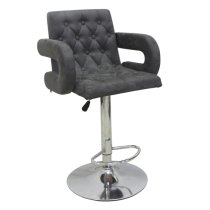 Silvis Adjustable Plush Velvet Bar Stool In Grey