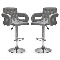 Silvis Adjustable Grey Faux Leather Bar Stools In Pair