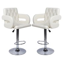 Silvis Adjustable White Faux Leather Bar Stools In Pair