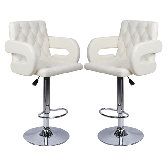 Silvis Adjustable White Faux Leather Bar Stools In Pair