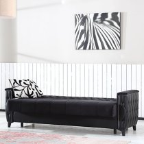 Kanata Plush Velvet Storage 3 Seater Sofa Bed In Black