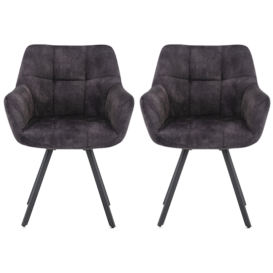 Jordan Charcoal Fabric Dining Chairs With Metal Frame In Pair