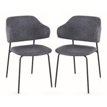 Benson Dark Grey Fabric Dining Chairs With Black Frame In Pair