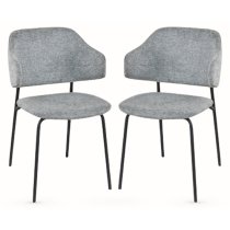 Benson Light Grey Fabric Dining Chairs With Black Frame In Pair